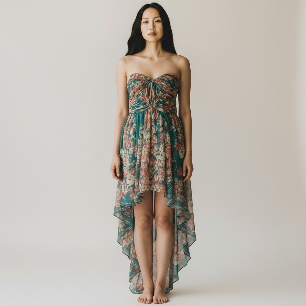 Pearl by Georgina Chapman Strapless Floral Handkerchief Hem Dress - Picture 2 of 14